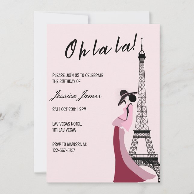 Oh La La Chic Paris Themed Birthday Party Invitation (Front)