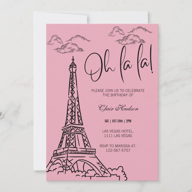 Oh La La Chic Paris Themed Birthday Party Invitation (Front)