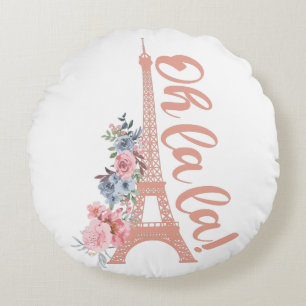 Oh La La - Eiffel Tower Paris France Round Cushion