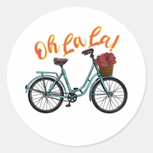 Oh La La French Bicycle Funny French Sayings Classic Round Sticker