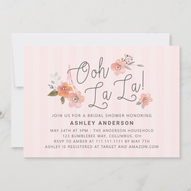 Oh La La French Bridal Shower Invitation (Front)