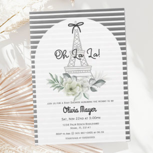 Oh La La French Paris Eiffel Tower Baby Shower Invitation