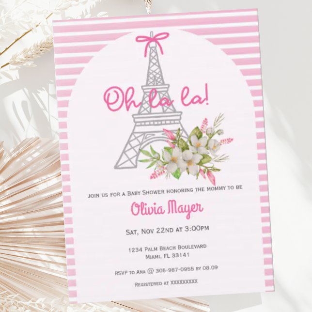 Oh La La French Paris Pink Girl Trendy Baby Shower Invitation (Creator Uploaded)