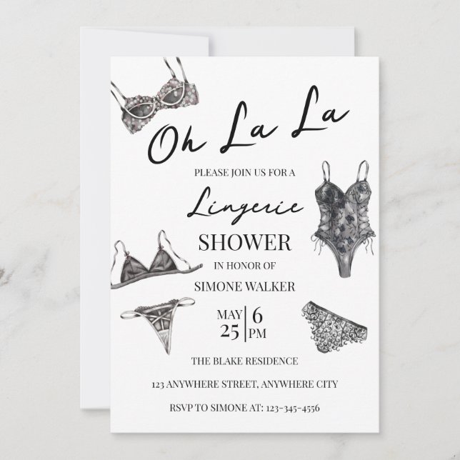 Oh La La Lingerie Bridal Shower Invitation (Front)