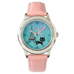 Oh La La Paris Cat With Eiffel Tower and Lights Watch