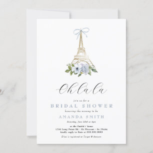 Oh là là Paris French Blue Eiffel Bridal Shower Invitation