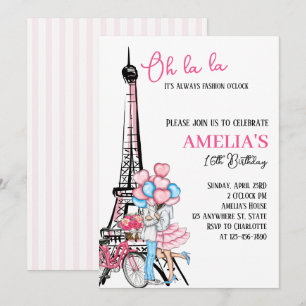 Oh la la Paris Pink Lovers Birthday Invitation