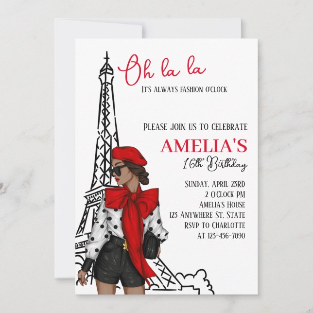 Oh la la Paris Red Birthday Invitation (Front)