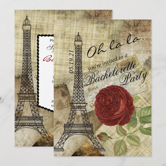 Oh la la - Paris Styled Bachelorette Party Invitation (Front/Back)