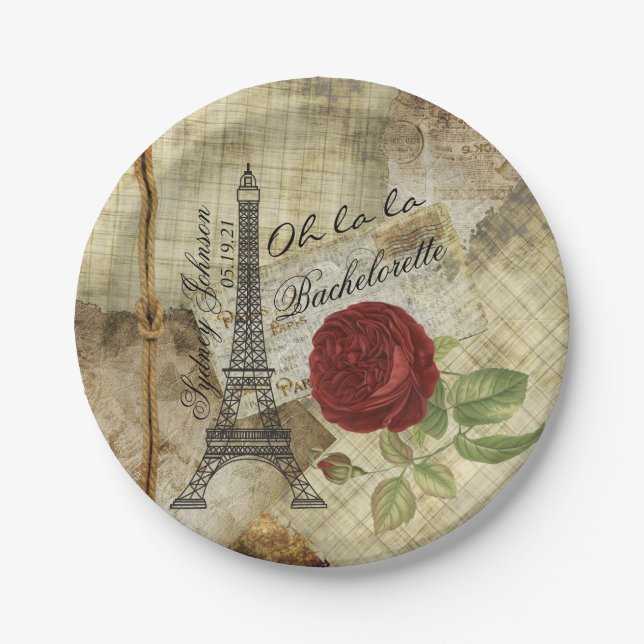 Oh la la - Paris Styled Bachelorette Party Paper Plate (Front)
