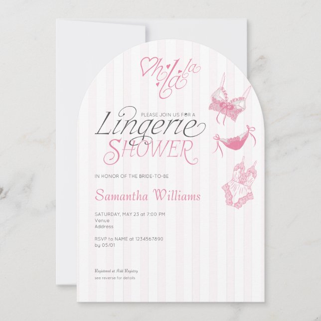Oh La La Preppy Pink Lace Lingerie Bridal Shower Invitation (Front)