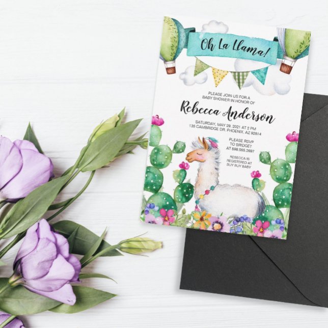Oh La Llama Watercolor Baby Shower Fiesta Invitation (Creator Uploaded)