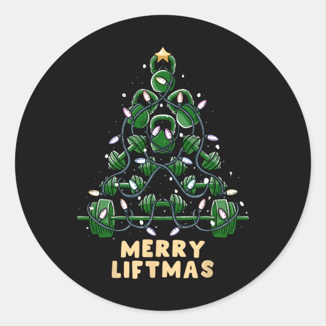 Oh Liftmas Tree Kettlebell Gym Ugly Christmas   Classic Round Sticker (Front)