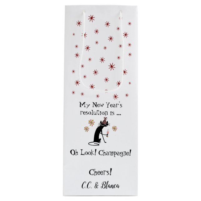 Oh Look! Champagne! New Year's Cat Wine Gift Bag (Front)