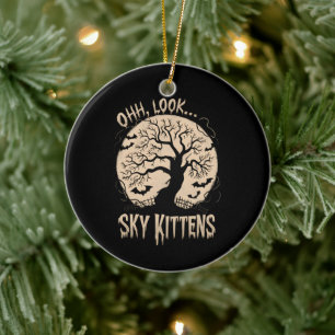 Oh Look Sky Kittens Halloween Funny Bats Lover Ceramic Tree Decoration