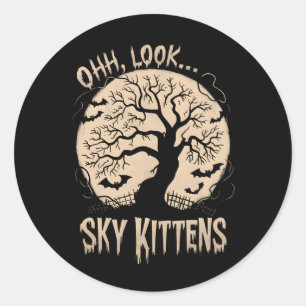Oh Look Sky Kittens Halloween Funny Bats Lover Classic Round Sticker