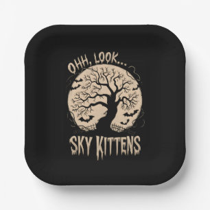 Oh Look Sky Kittens Halloween Funny Bats Lover Paper Plate