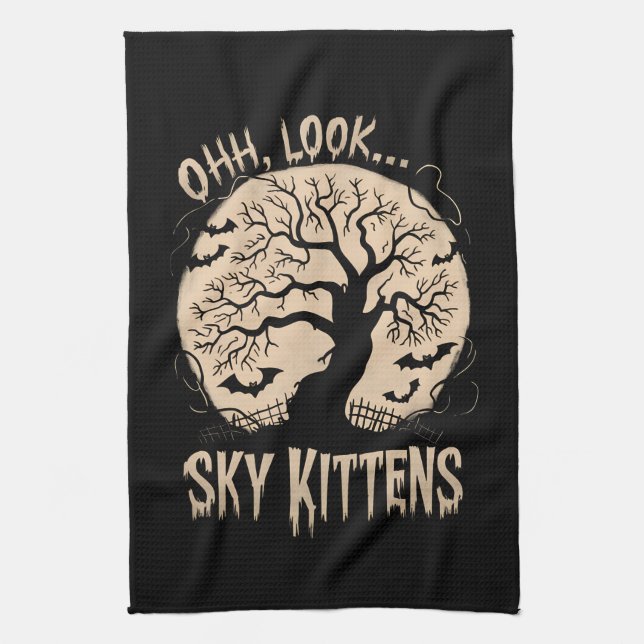 Oh Look Sky Kittens Halloween Funny Bats Lover Tea Towel (Vertical)