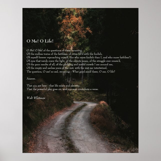 Oh Me! Oh Life! Walt Whitman Poem Wooded Road 2 Poster (Front)