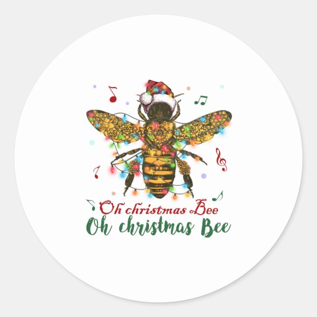 Oh Merry Christmas Bee Gifts Classic Round Sticker (Front)