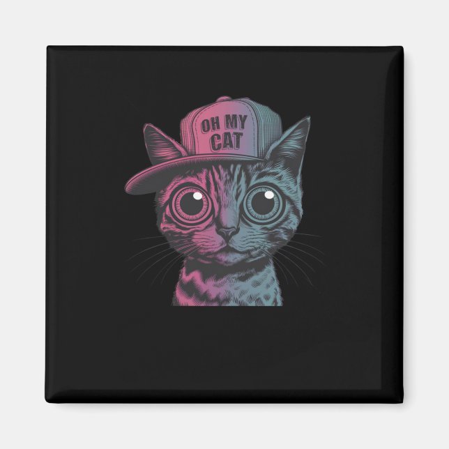 Oh My Cat Cat With Cap Sticker  Magnet (Front)