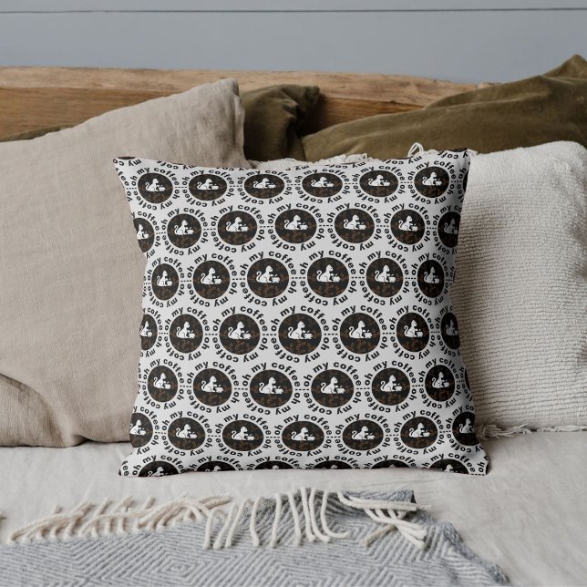 Oh My Coffee Funny Cat Light Grey Cushion (Creator Uploaded)