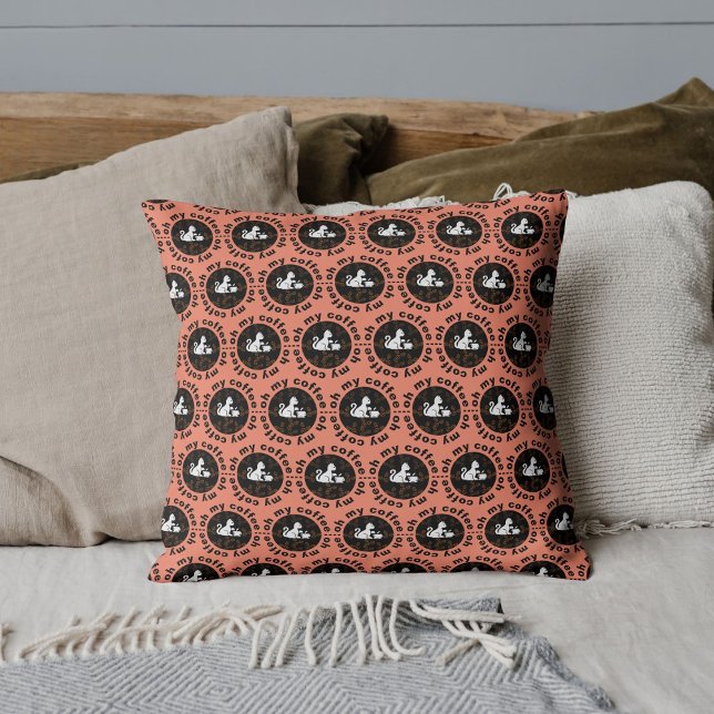 Oh My Coffee Funny Cat Salmon Cushion (Creator Uploaded)