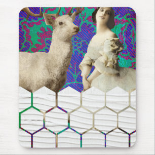Oh my Deer Vintage Digital Art Mouse Mat