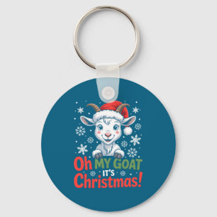 Oh My Goat It's Christmas Cartoon Farm Animal Outf Key Ring