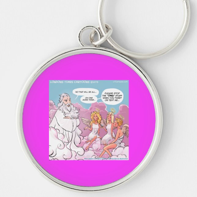 Oh My God (OMG) Angels Text Funny Key Ring (Front)