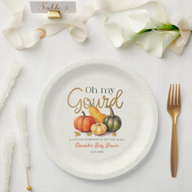 Oh My Gourd Little Pumpkin Baby Shower Paper Plate (Wedding)