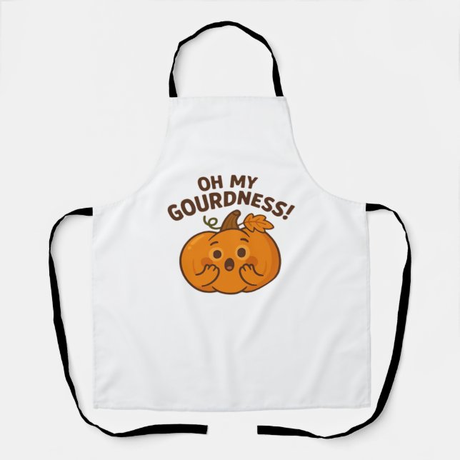 Oh My Gourdness! – Surprised Pumpkin Kawaii Art Cl Apron (Front)