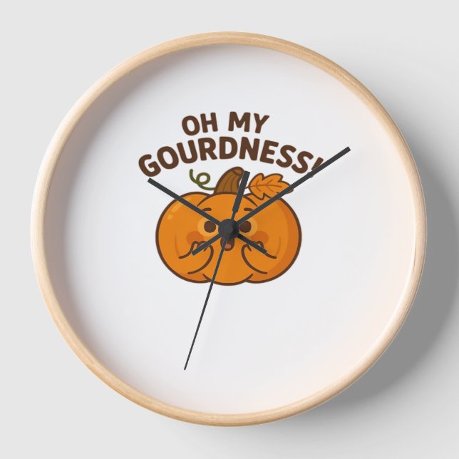 Oh My Gourdness! – Surprised Pumpkin Kawaii Art Cl Clock (Front)