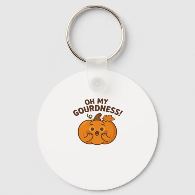 Oh My Gourdness! � Surprised Pumpkin Kawaii Art Cl Key Ring (Front)