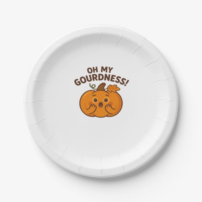 Oh My Gourdness! � Surprised Pumpkin Kawaii Art Cl Paper Plate (Front)