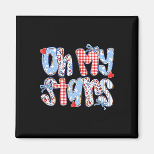 Oh My Stars 4th Of July Preppy Plaid Gingham Patch Magnet (Front)