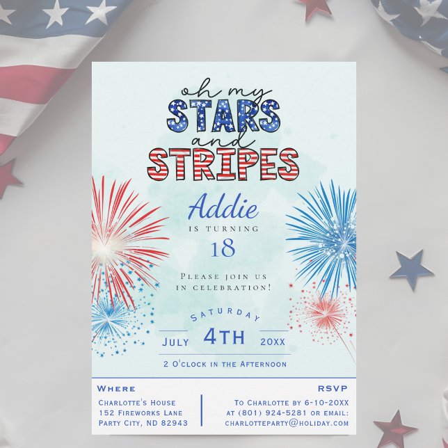 Oh My Stars and Stripes July 4th Birthday Party Invitation (Creator Uploaded)
