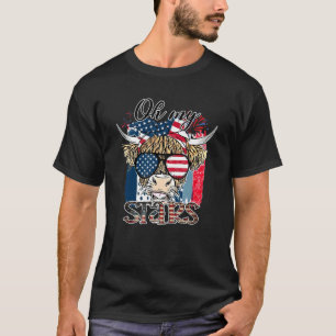 Oh My Stars Cow Highland Cow With 4th July America T-Shirt