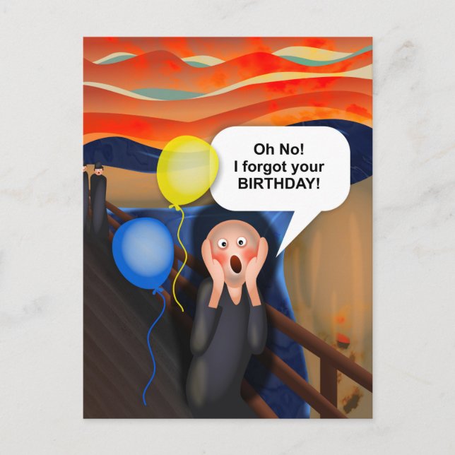 Oh No i Forgot Your Birthday The Scream Parody Postcard (Front)