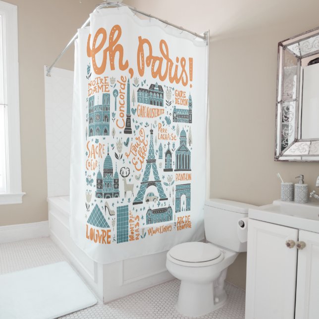 Oh, Paris! | Town Typography Shower Curtain (In Situ)