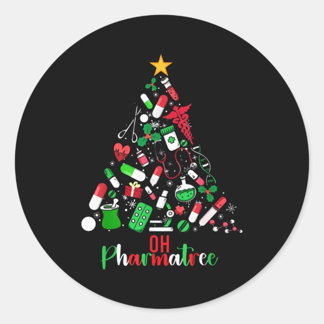 Oh Pharmatree Pharmacy Christmas Pharmacist Tech M Classic Round Sticker (Front)
