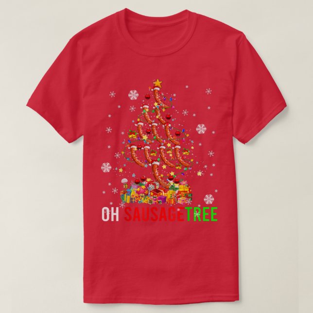 Oh Sausage Tree Funny Xmas Tree Light Santa Sausag T-Shirt (Design Front)
