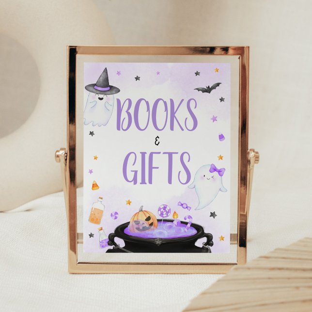 Oh Sheet Boo-y Halloween Books and Gifts Poster (Purple Oh Sheet Boo-y Ghoul Baby Shower Books and Gifts Sign)