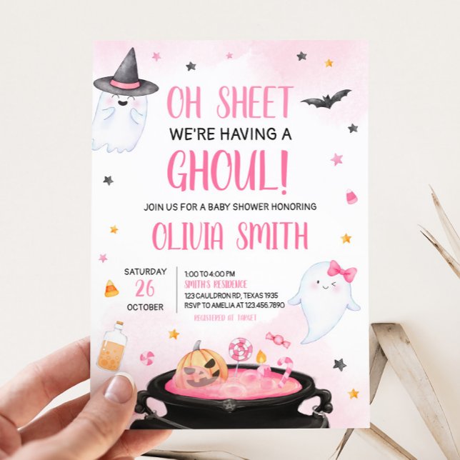 Oh Sheet Ghoul Halloween Baby Shower Invitation (Pink Oh Sheet Baby Shower Invitation)