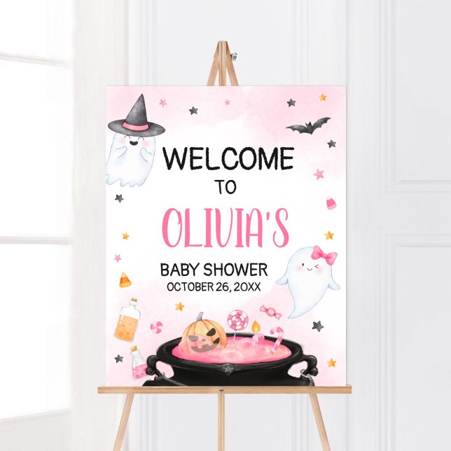 Oh Sheet Ghoul Halloween Baby Shower Welcome Poster (Pink Oh Sheet Baby Shower Welcome Sign)