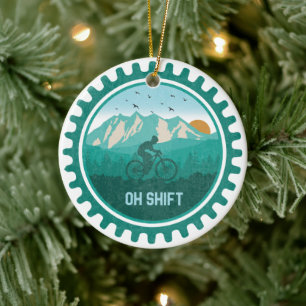 Oh Shift Retro Mountain Bike Vintage MTB Cycling Ceramic Tree Decoration