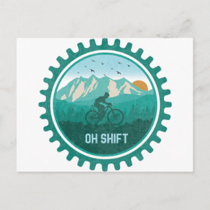 Oh Shift Retro Mountain Bike Vintage MTB Cycling Postcard