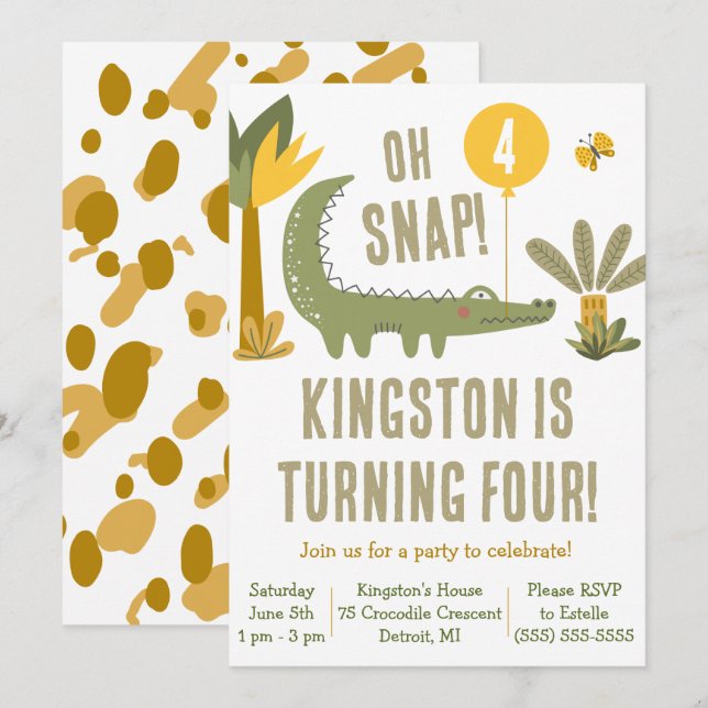 Oh Snap!  Alligator, Crocodile, Swamp Birthday Invitation (Front/Back)