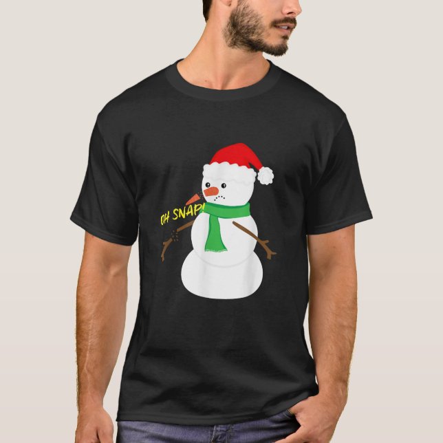 Oh Snap Broken Nose Arm Snowman Christmas T Shirt (Front)