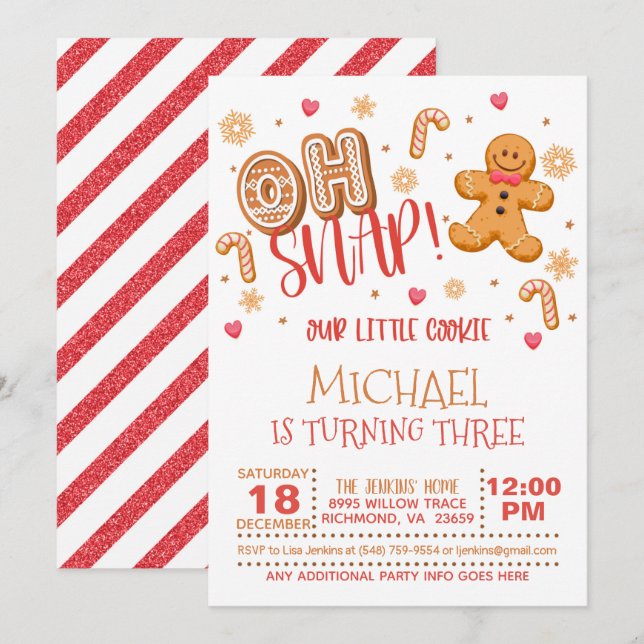 Oh Snap Christmas Birthday Invitation - Boy - WH (Front/Back)
